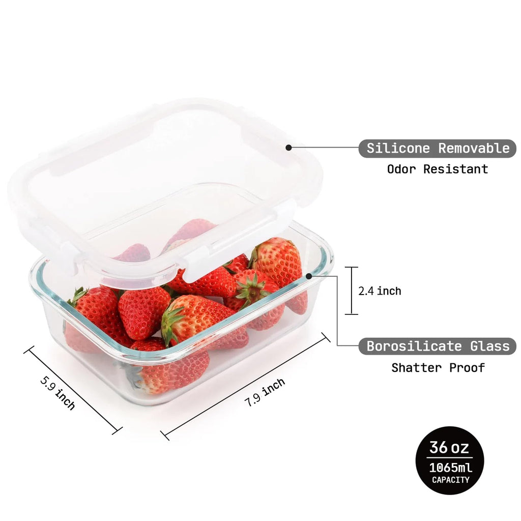 Cuiselect 5 Pack 36 Oz Glass Meal Prep Containers with Lids, Reusable Glass Food Storage Containers with Lids, Leak Proof, Microwave, Oven, Freezer and Dishwasher Safe (White)