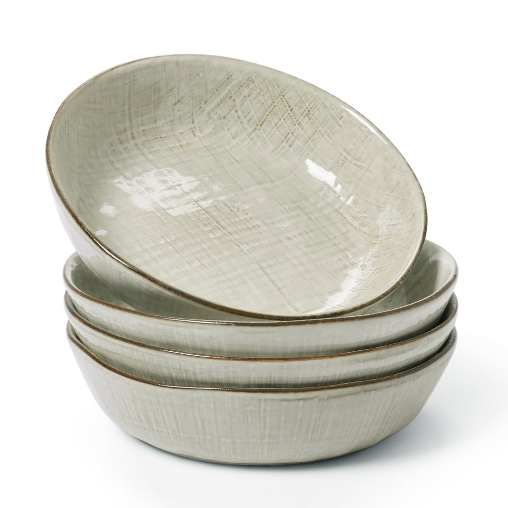 famiware Moonlight 8.5 Inch Pasta Bowls Set of 4, 32oz Serving Bowls for Kitchen, Soup Bowl with Linen Finish, Large Stoneware Bowls for Festivals, Housewarming, Dinnerware, Summer Sand