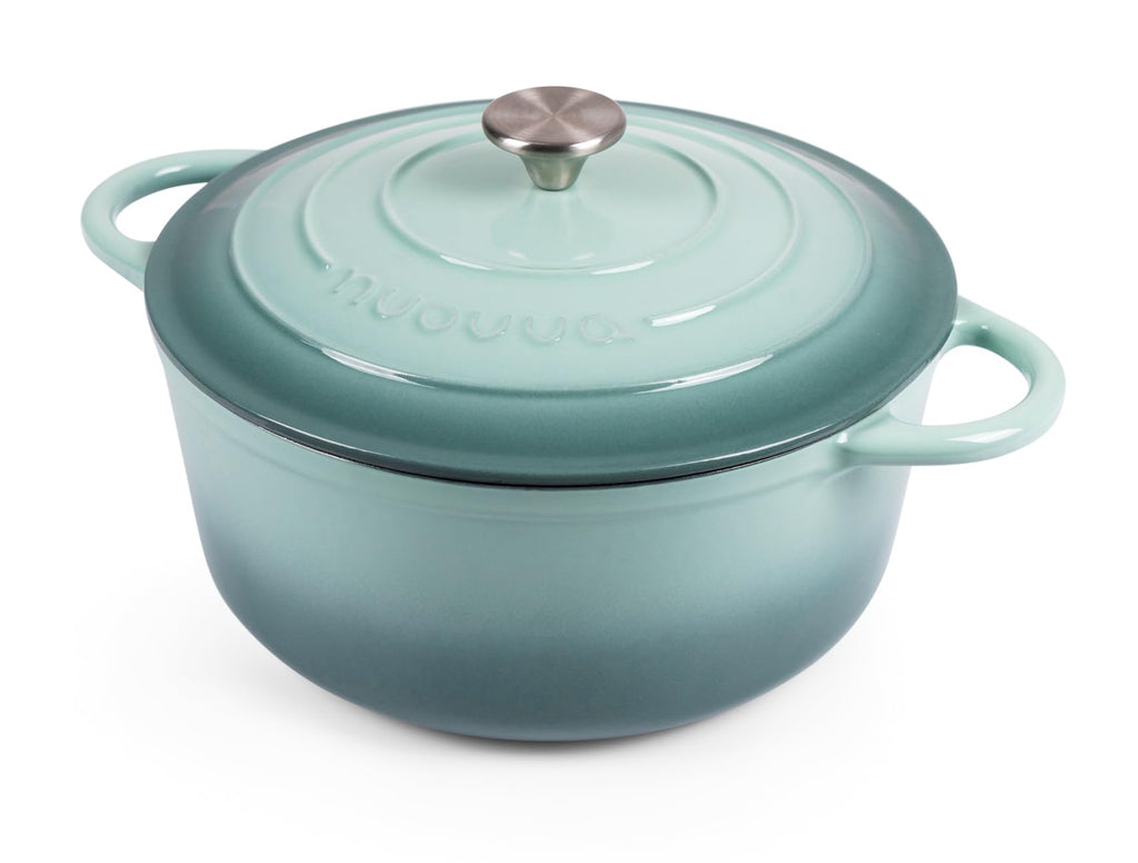 Nuovva Enamelled Cast Iron Dutch Oven Pot with Lid 6.4 Quart Non Stick Casserole Pot-Heavy Duty & Oven Safe up to 500° F for Bread Baking, Braising, Stews, Roasting - 28cm Sea Salt
