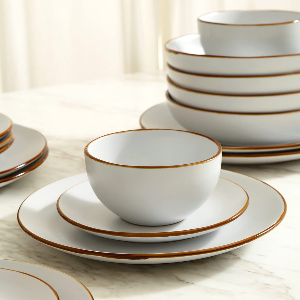 Stone Lain Brasa Stoneware 16 Piece Modern Dinnerware Sets, Plates and Bowls Service for 4, White, Microwave & Dishwasher Safe