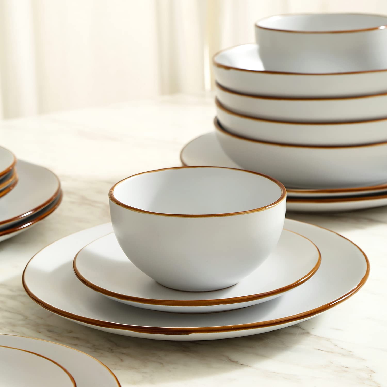 Stone Lain Brasa Stoneware 16 Piece Modern Dinnerware Sets, Plates and Bowls Service for 4, White, Microwave & Dishwasher Safe