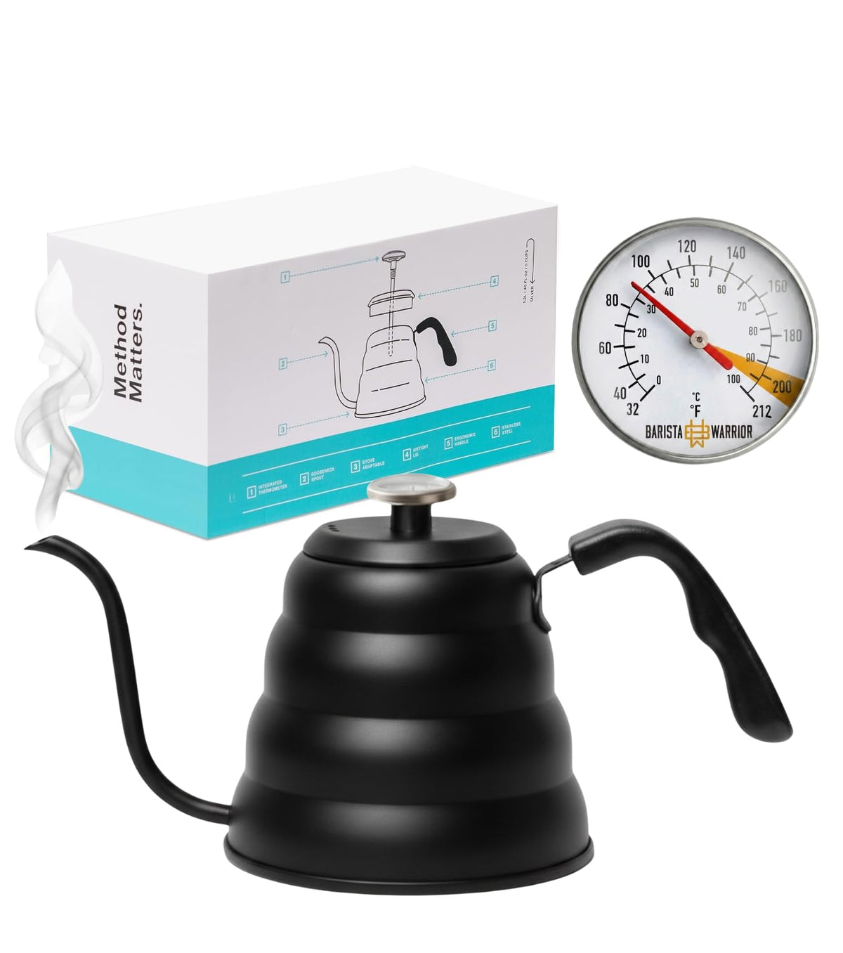 Barista Warrior Gooseneck Kettle, 1.2L Pour Over Kettle, Silver