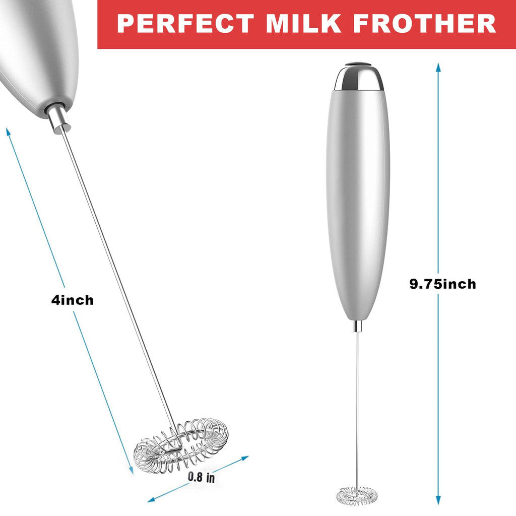 Milk Frother, Coffee Frother Handheld, Hand Mixer, Upgraded Motor Electric Whisk Durable Low Noise Mini Drink Mixer Portable Foam Maker For Cold Milk Bulletproof Coffee Latte, Sliver