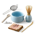 8-Piece Traditional Matcha Tea Set with Spouted Ceramic Bowl, Bamboo Whisk and Holder, Complete Japanese Matcha Kit for Home Latte Preparation, Includes Sifter and Scoop Rest, Premium Gift Box(Blue)