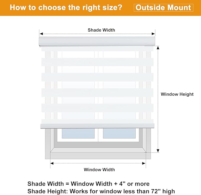Persilux Zebra Shades for Windows, Cordless Window Treatments(43" W x 72" H, White) Light Filtering Dual Layer Roller Window Shades Light Filtering Sheer Shades for Home, Office