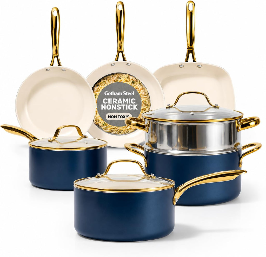 Gotham Steel 12 Pc Pots and Pans Set Non Stick Ceramic Cookware Set