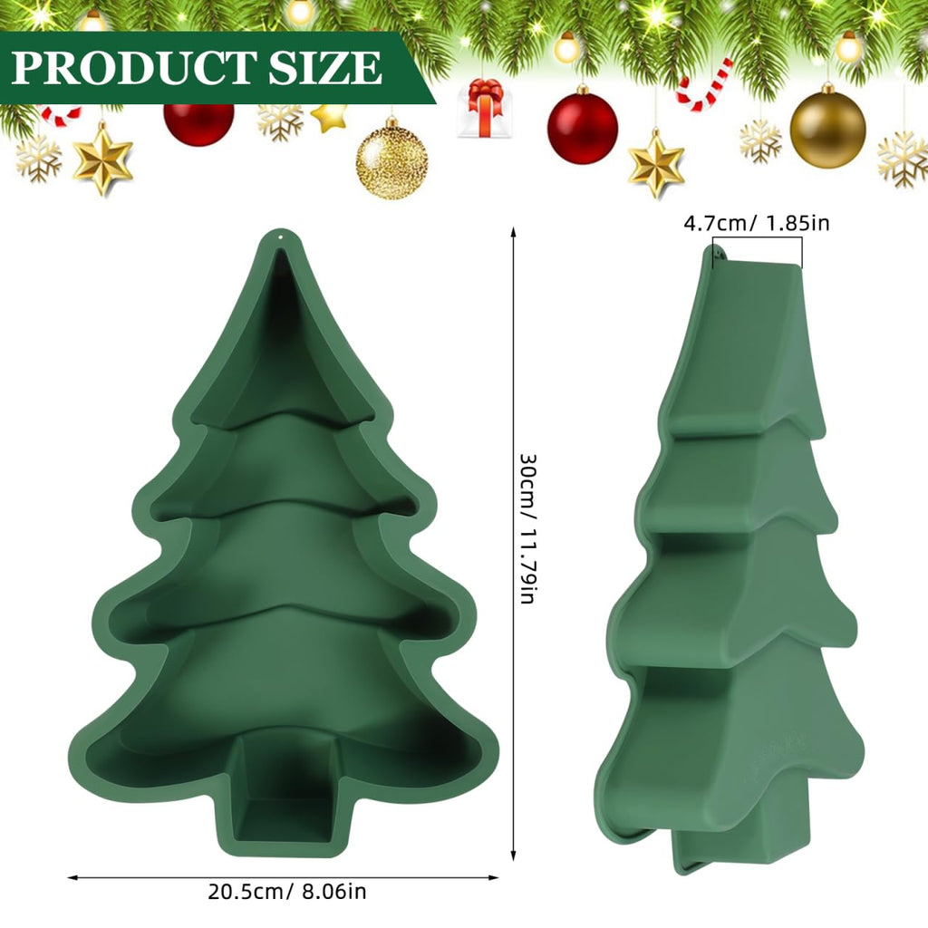 Operitacx Christmas Tree Cake Mold, Non-Stick Christmas Tree Cake Pan Silicone Mold for Cake, Baking Mold for Cake Candy Xmas Holiday Baking Supplies (8.2x10.6inch)