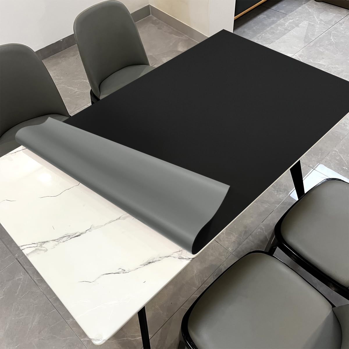 Zinkooat Leather Nightstand Cover,1.8mm Thick,15.75x23.6 Inch end Table Cover,Side Table Cover,Bedside Table Cover,Bedside Tablecloth.(Black+Gray — 54" × 54" — 12" × 96" — 42" × 84"