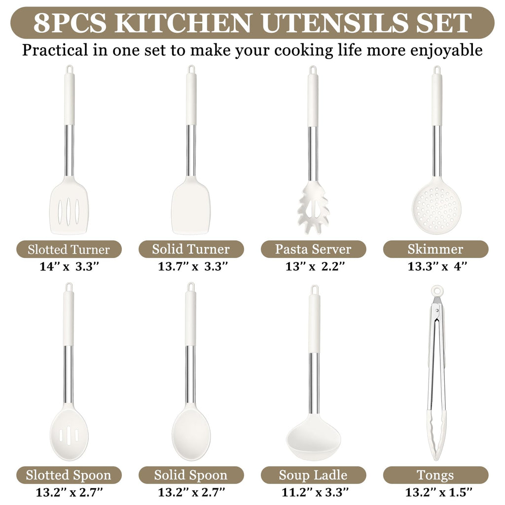 TeamFar Kitchen Utensils Set of 8, Silicone Utensils Kitchen Tools-White