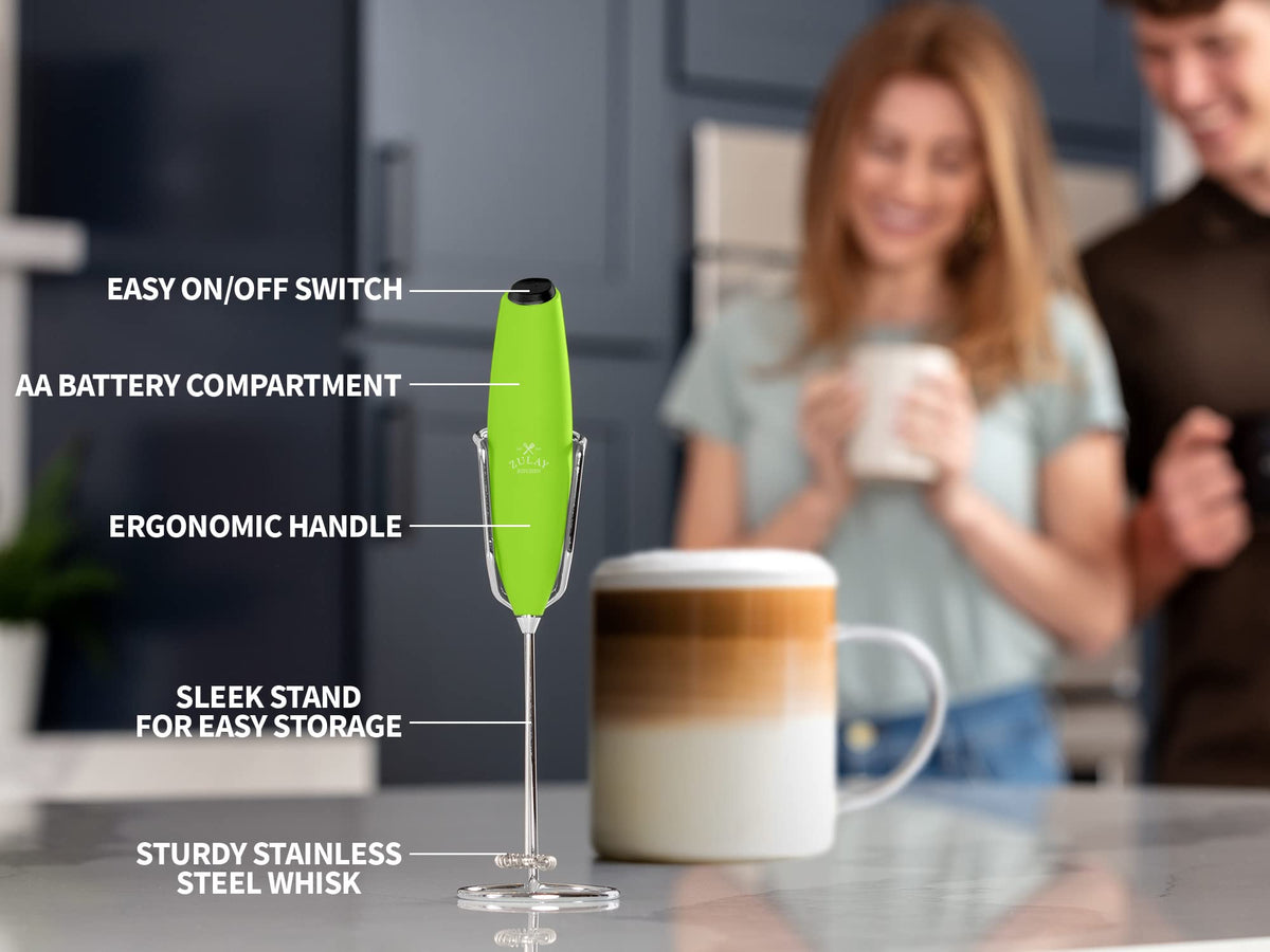 Zulay Kitchen Milk Frother Wand – High-Speed Handheld Frother with Upgraded Stand – Electric Foam Maker with Stainless Steel Whisk