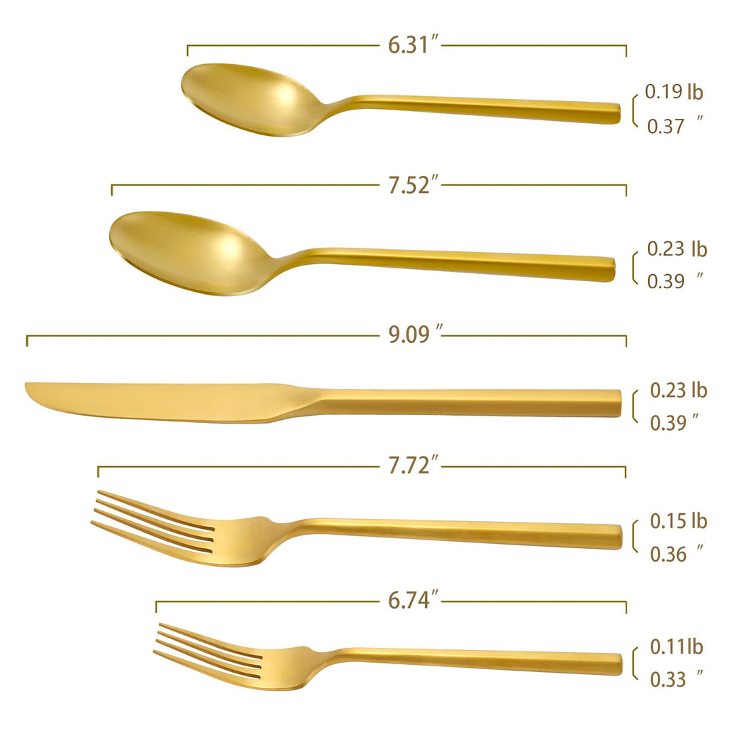 DEACORY Gold Silverware Set Matte Finish Hexagon Handle Service for 8