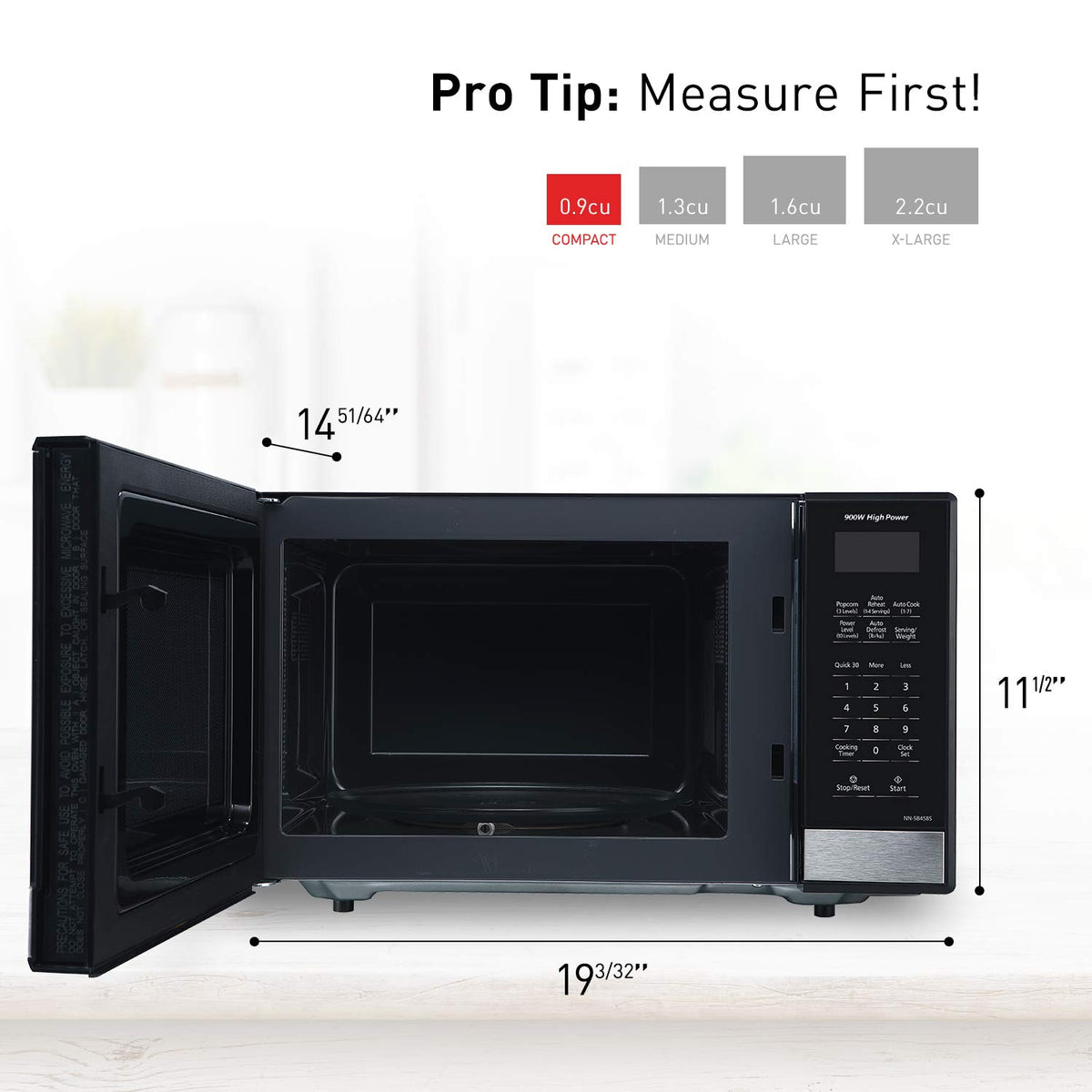 Panasonic NN-SB458S Compact Microwave Oven, 0.9 cu.ft., Stainless Steel/Silver