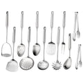 304 Stainless Steel Cooking Utensils Set, 12 Pcs Long Stainless Steel Kitchen Utensils Set, Metal Cooking Utensils Set with Potato Masher, Spoon, Ladle, Skimmer, Pasta Server etc(Dishwasher Safe)