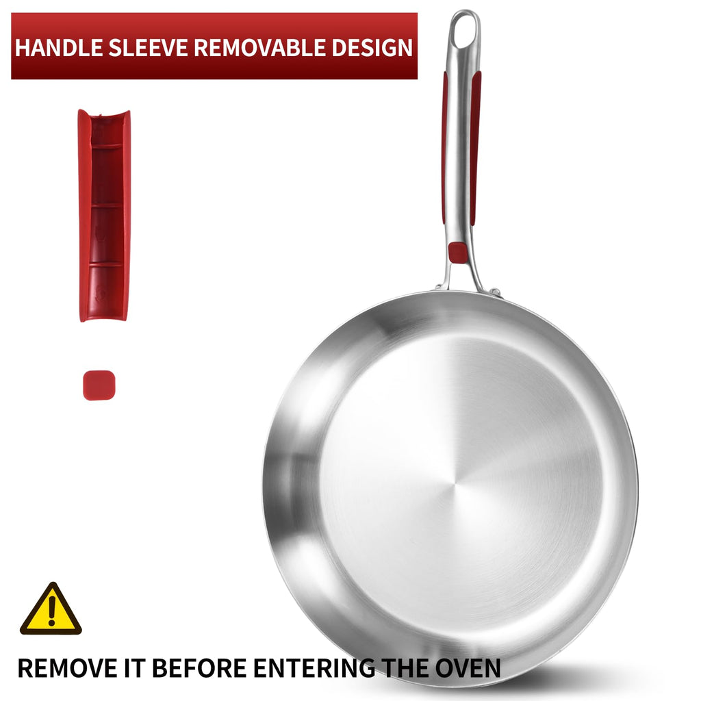 Inqibee 14 Inch Stainless Steel Frying Pan with Lid, Detachable Handle