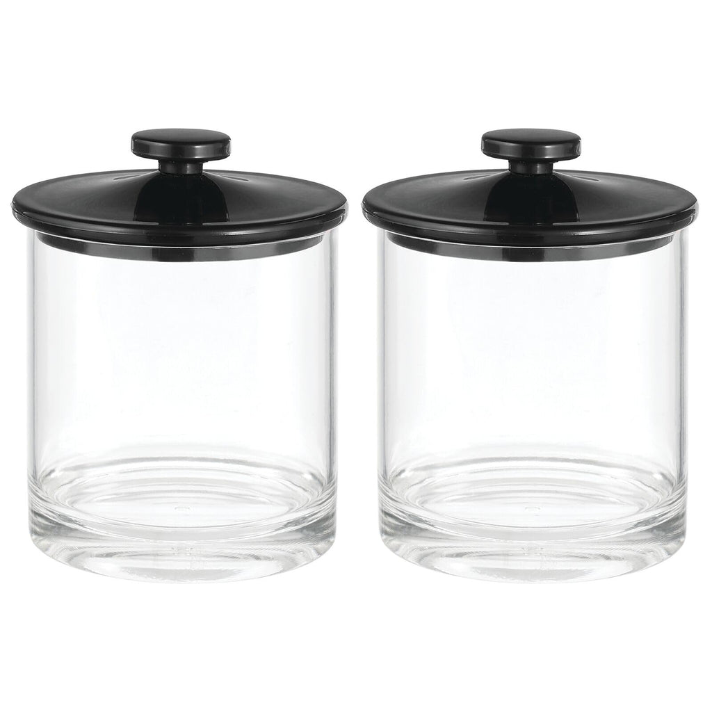 mDesign Small Modern Apothecary Storage Organizer Canister Jars - Acrylic Containers for Bathroom, Organization Holder for Vanity, Counter, Makeup Table, Lumiere Collection, 2 Pack, Clear/Black
