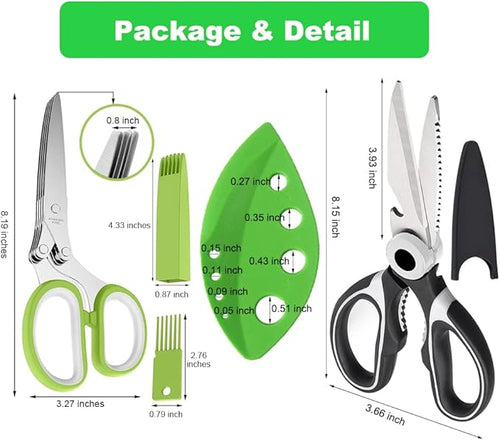 3 Pack Herb Stripper Tools Kit With 5-Blade Stainless Steel Scissors, Heavy Duty Meat Shears, Kitchen Stripping Tool, Safe Covers, Cleaning Comb, Multipurpose Chopping Mincer