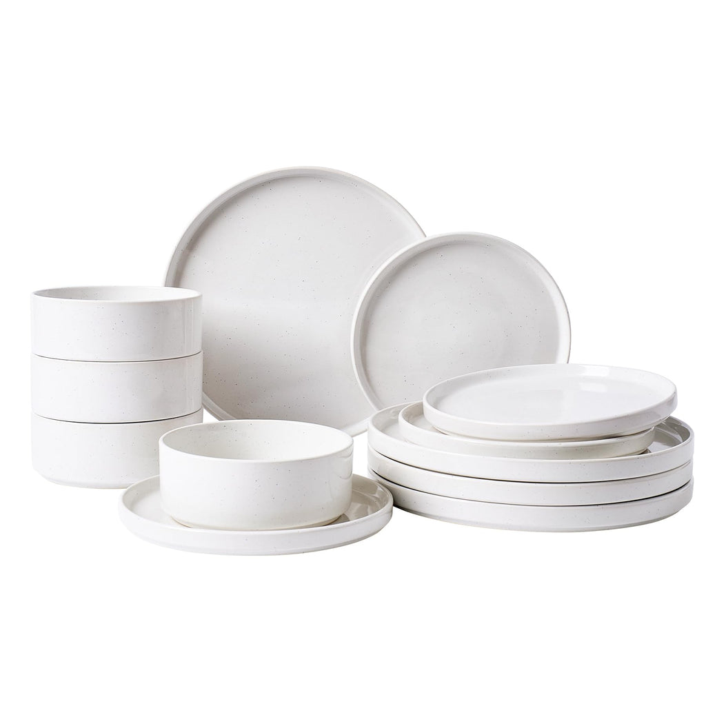Famiware Nebula 12-Piece Dinnerware Set, White with Colorful Speckles