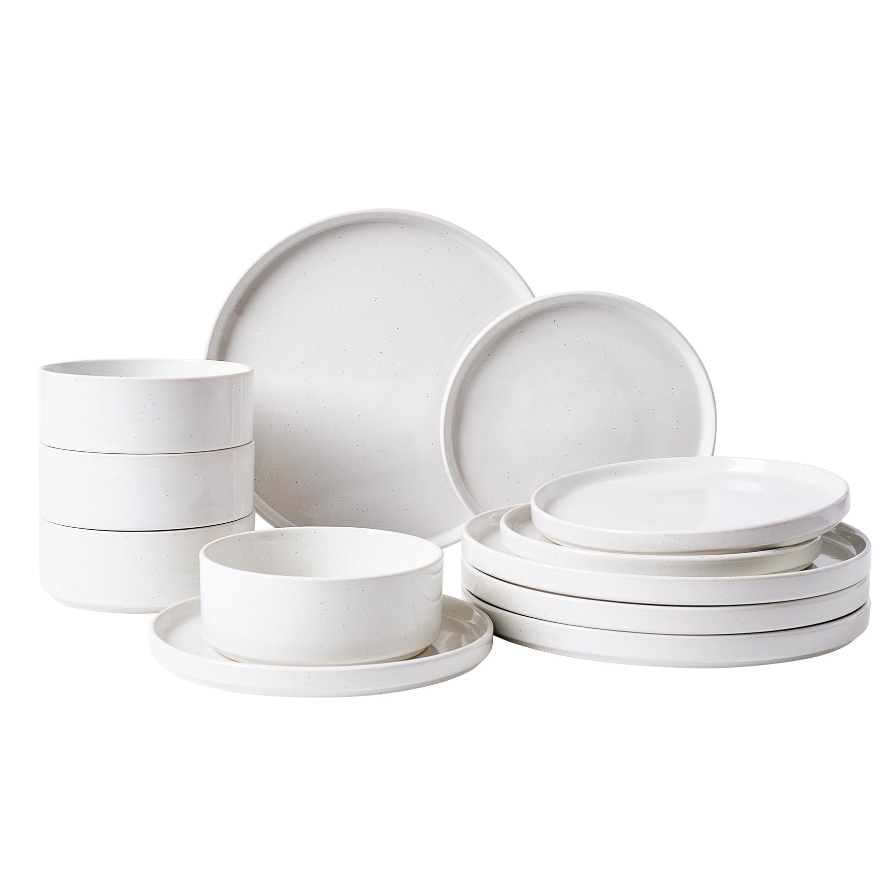 Famiware Nebula 12-Piece Dinnerware Set, White with Colorful Speckles