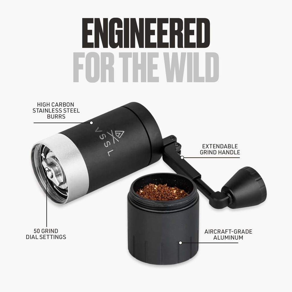 VSSL Java G45 Premium Manual Coffee Grinder | Portable Coffee Grinder for Camping or Hiking | Straight Handle French Press, Drip, Espresso with Stainless Steel Conical Burr Mill | 20 gram capacity