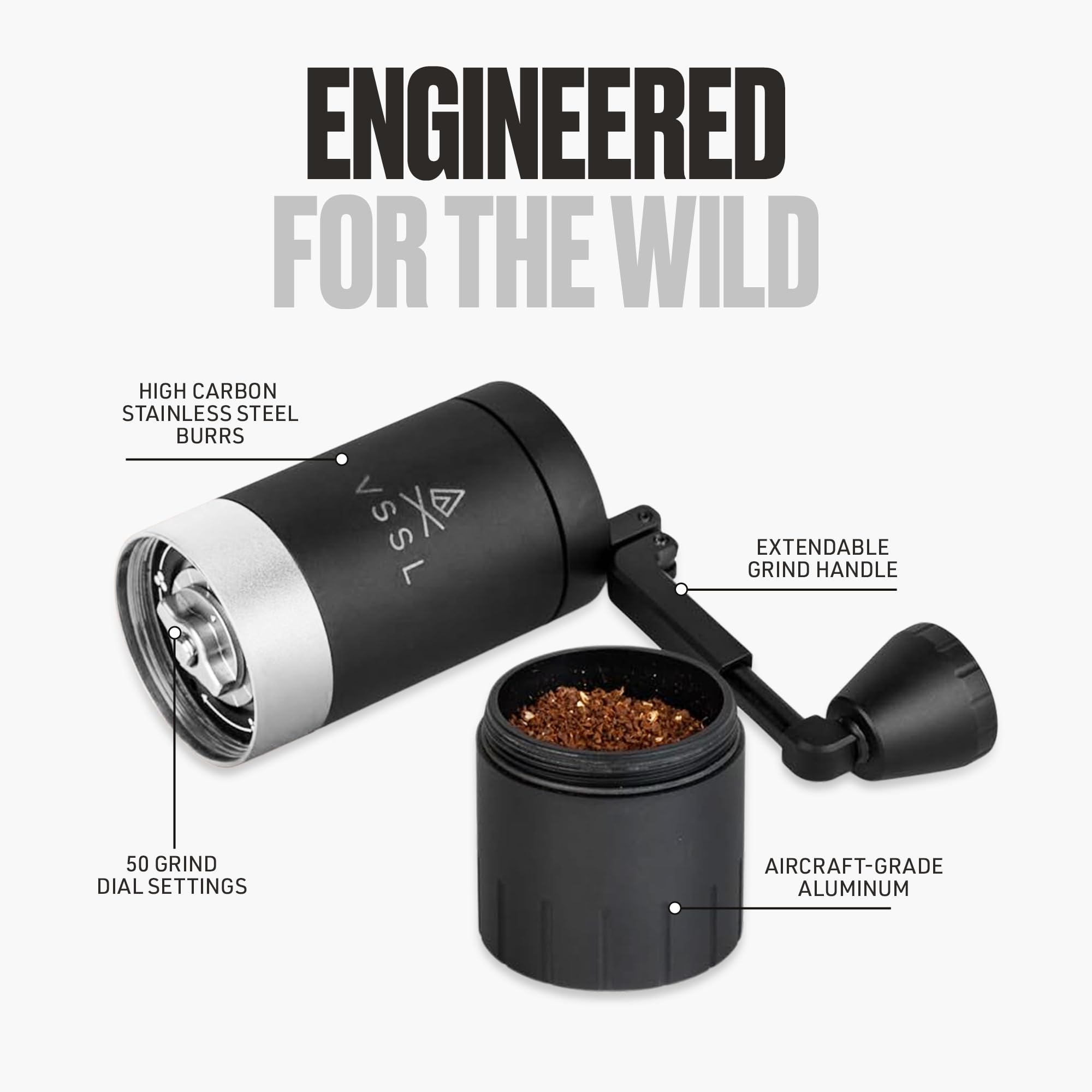 VSSL Java G45 Premium Manual Coffee Grinder | Portable Coffee Grinder for Camping or Hiking | Straight Handle French Press, Drip, Espresso with Stainless Steel Conical Burr Mill | 20 gram capacity