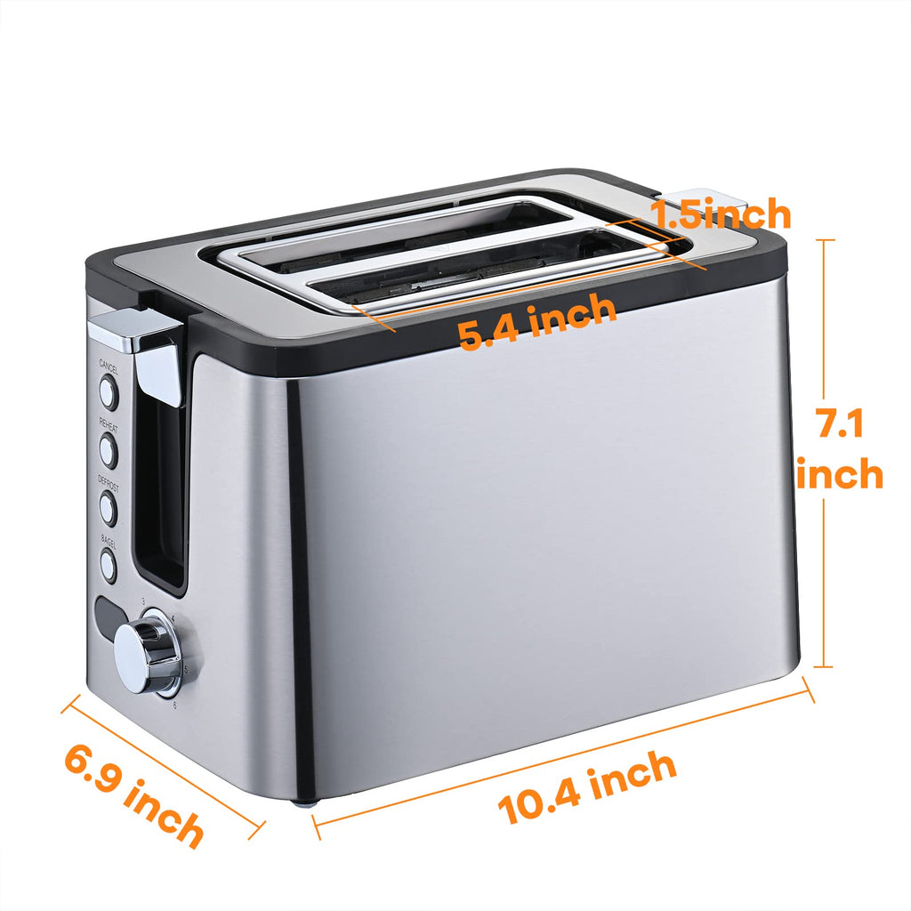 Mecity Toaster 2 Slice Stainless Steel Body, Timer, Bagel, Defrost, Reheat, Cancel Functions, Warming Rack, Removable Tray, 6 Browning Settings, Extra Wide Slots, Bread Toaster 800W