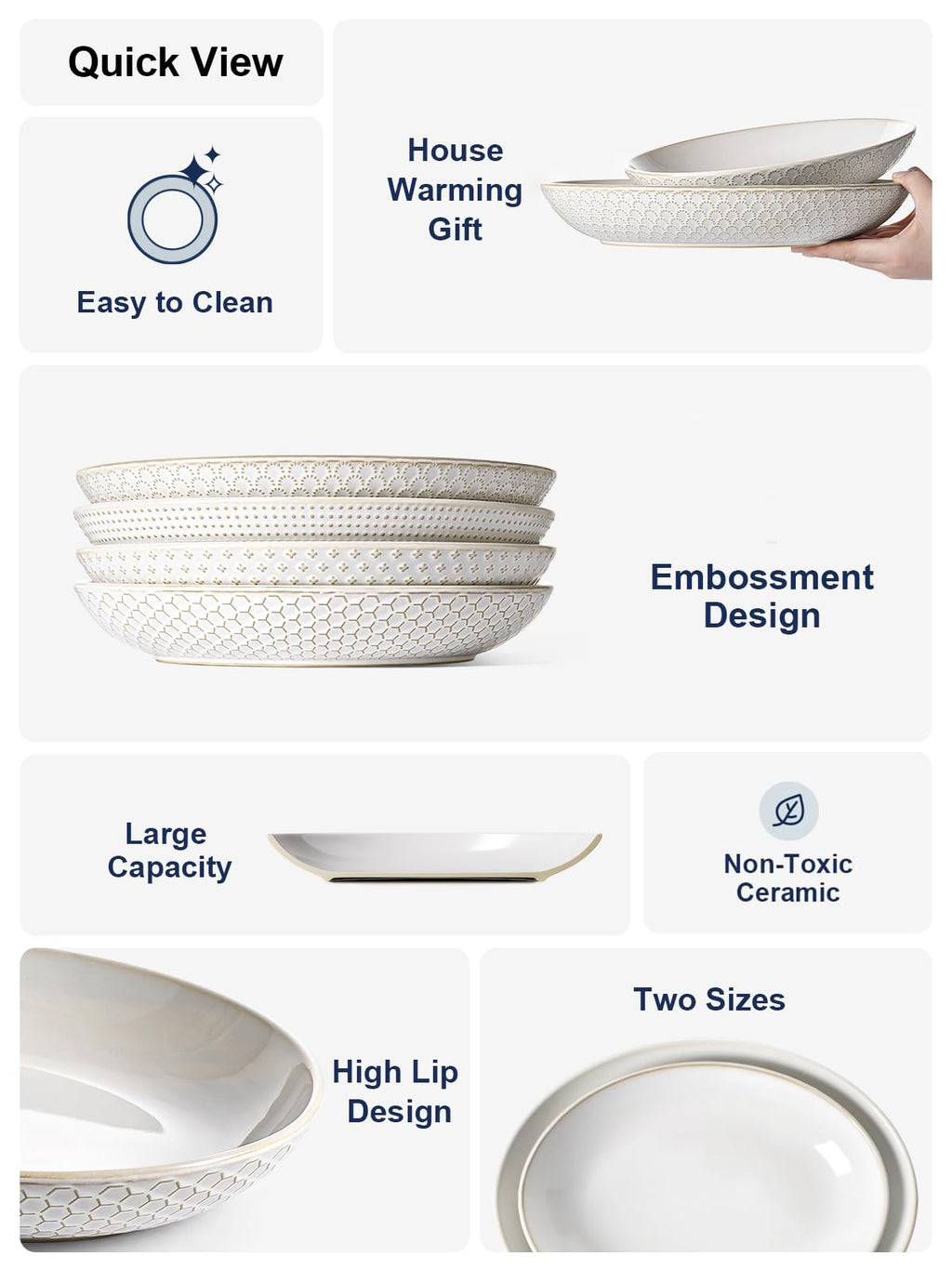 LE TAUCI Ceramic Serving Bowls Set of 2, Large Serving Dishes for Entertaining, 11.8 & 13.7 Inch Oval Serving platter, Salad Fruit Bowl, Pasta Bowls, Microwave & Dishwasher Safe - Arctic White