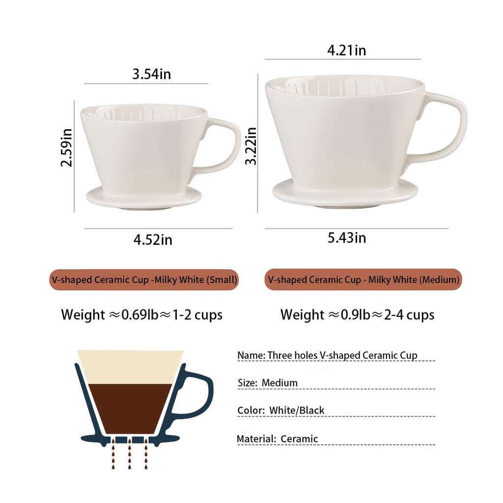 Marirao Pour Over Coffee Maker, Single Cup Coffee Dripper, Manual Porcelain Slow Brewing Accessories for Travel, Camping, Office, Home, Cafe, Coffee Gifts (White, Medium)