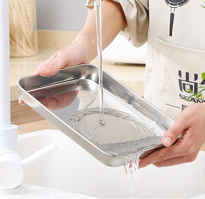 Small Cookie Baking Sheet Pans Stainless Steel 304 Little Tiny Serving Tray 10.4 x8.1 x1.1Inch (Diagonal 12.3) Reheat Food Small Items No Rust Dishwasher Safe for 2 Person 6 Pack