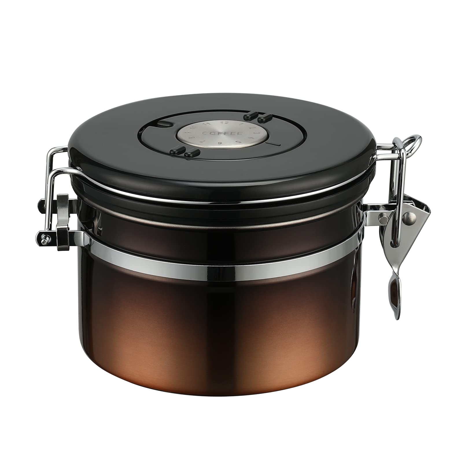 malmo Coffee Canister, Airtight Coffee Container with Date Tracker Lid, Stainless Steel Canister for Kitchen Food Storage (Black-Copper, 9oz)