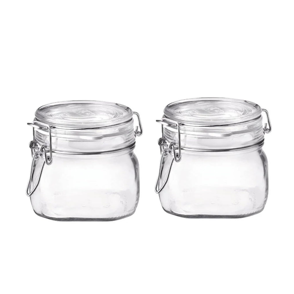 Bormioli Rocco Fido Glass Jars - 17.5 oz Airtight Containers with Clamp Lids & Rubber Seals, BPA-Free Italian Jars for Meal Prep, Overnight Oats, Salads, Smoothies & Healthy Pantry Storage (Set of 2)