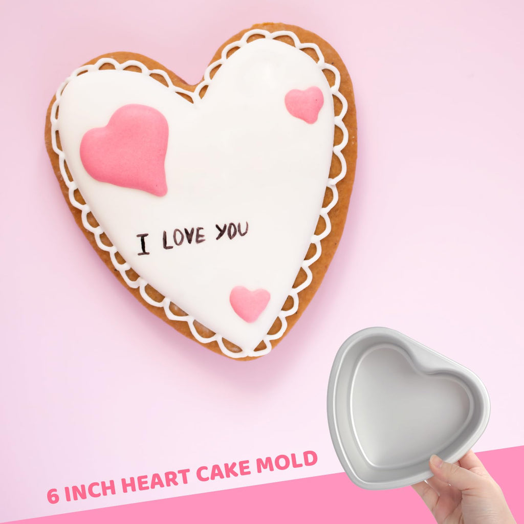 Gvhntk Heart Shaped Cake Pan 6 Inch Aluminum Cake Pans Heart Cake Tin Baking Cake Mold for Valentine's Weddings Birthday Party