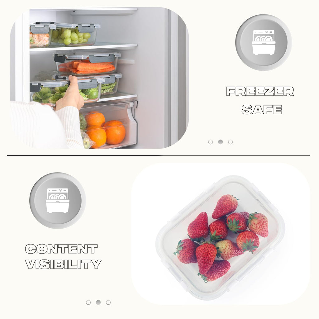 Cuiselect 5 Pack 36 Oz Glass Meal Prep Containers with Lids, Reusable Glass Food Storage Containers with Lids, Leak Proof, Microwave, Oven, Freezer and Dishwasher Safe (White)