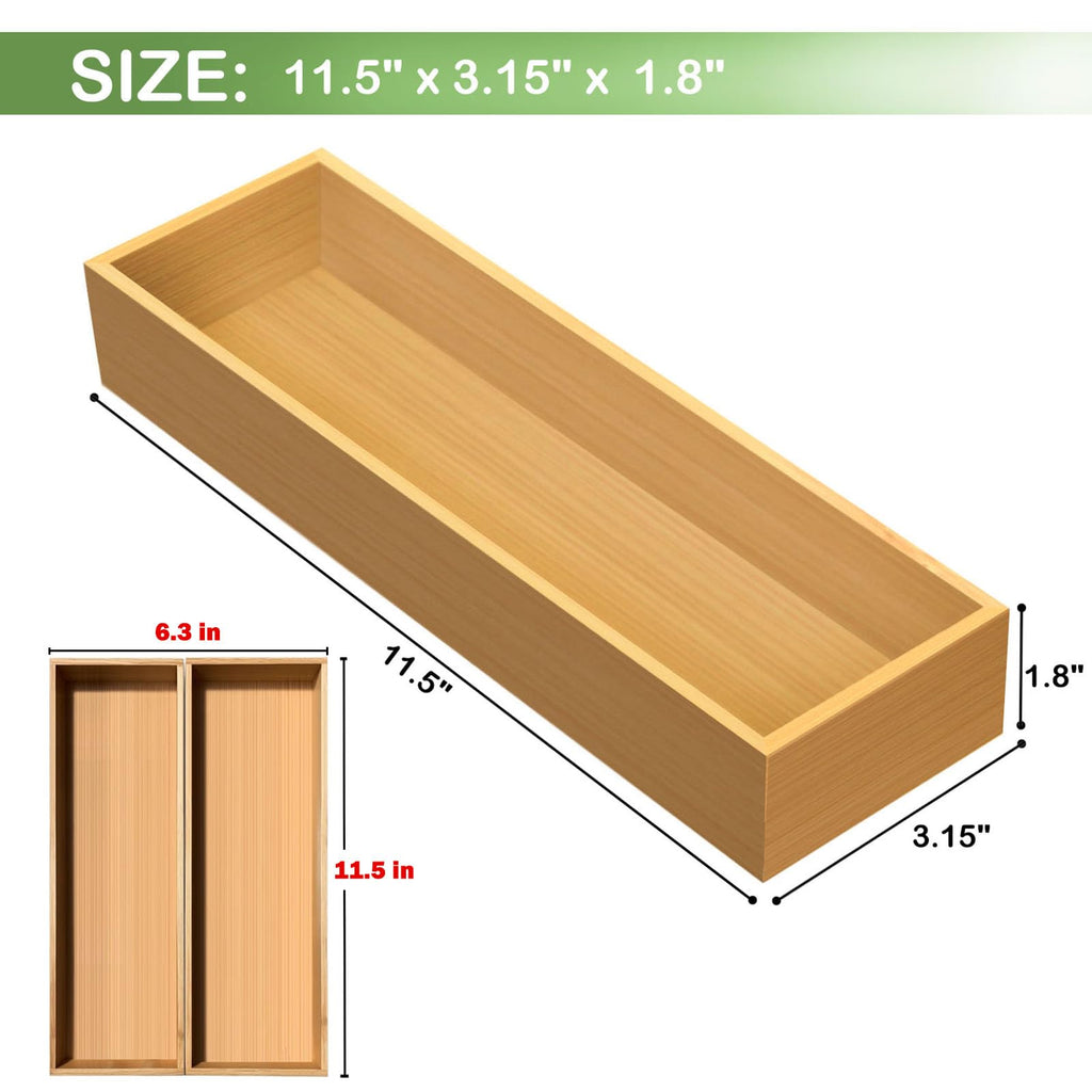 guiogc Bamboo Drawer Silverware Organizer 11.5" x 3.15" x 1.8" Set of 2