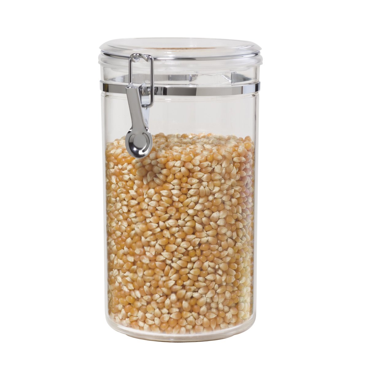 Oggi Medium-Sized Clear Canister with Clamp Lid, 61 oz - Large Airtight Food Storage Container, for Kitchen & Pantry Storage of Bulk, Dry Foods, Pasta, Flour, Sugar, Coffee, Rice, Tea, Spices & Herbs