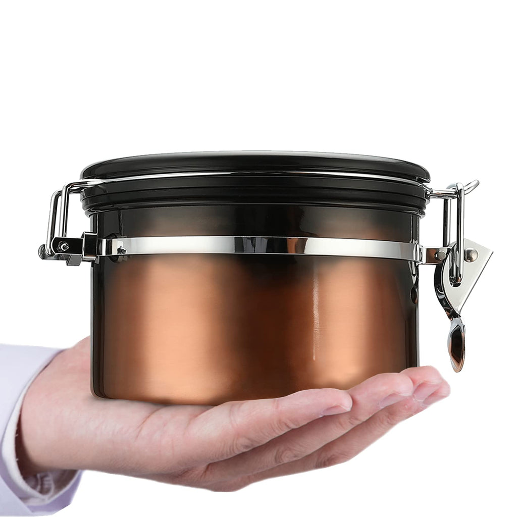 malmo Coffee Canister, Airtight Coffee Container with Date Tracker Lid, Stainless Steel Canister for Kitchen Food Storage (Black-Copper, 9oz)