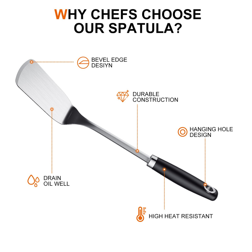Stainless Steel Spatula Set, 1PC Heavy Duty Turner/Metal Spatula, High Heat Resistant Kitchen Cooking Utensils, Ideal Cookware for Frying Steak, Fish, Eggs or Pancakes