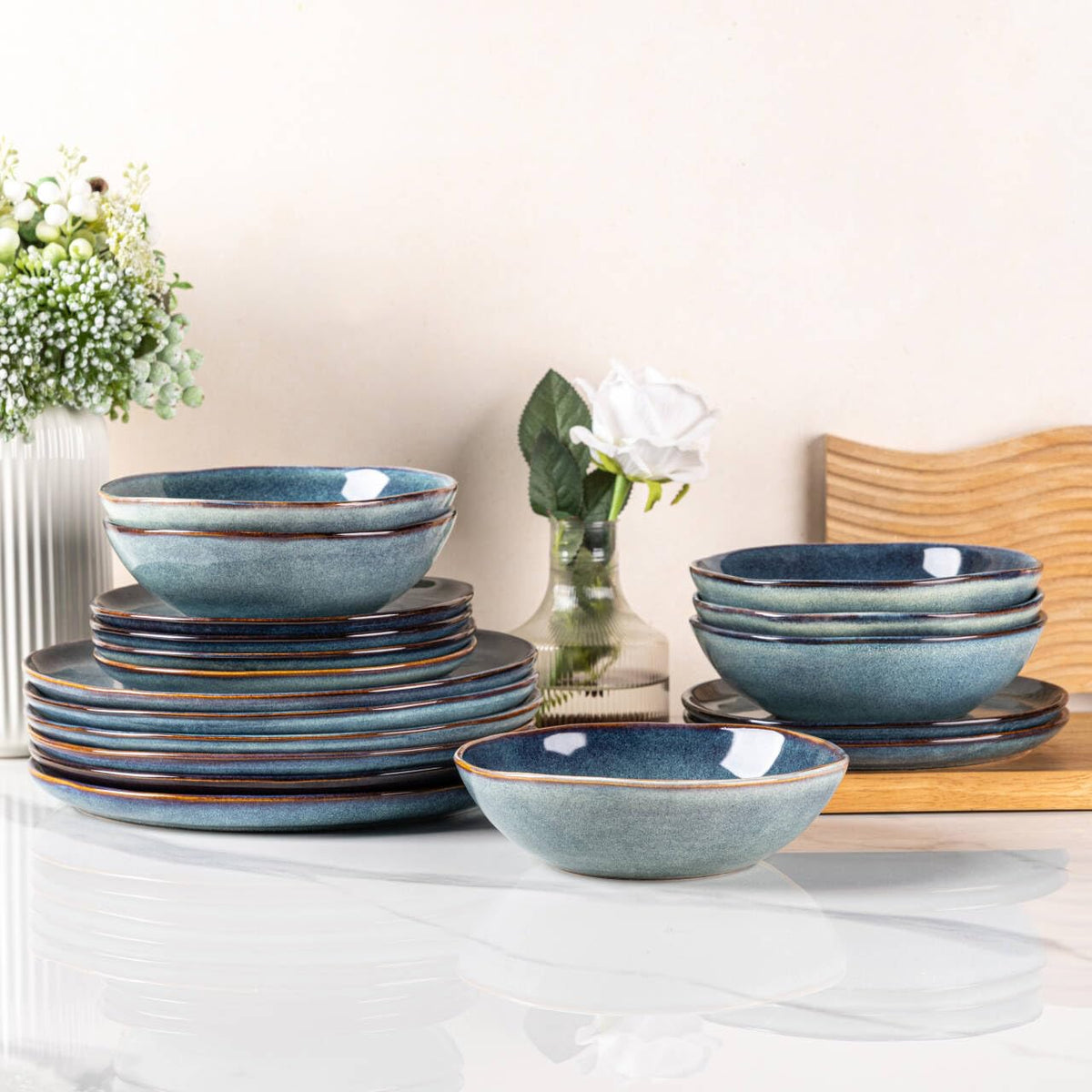 AmorArc Ceramic Dinnerware Sets for 8, 24Pcs Plates and Bowls Sets Dishes