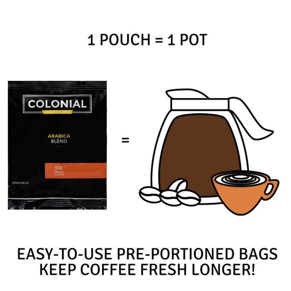 Colonial Coffee Decaf Dark Roast Hotel Filter Packs, 0.5oz, 150 Ct