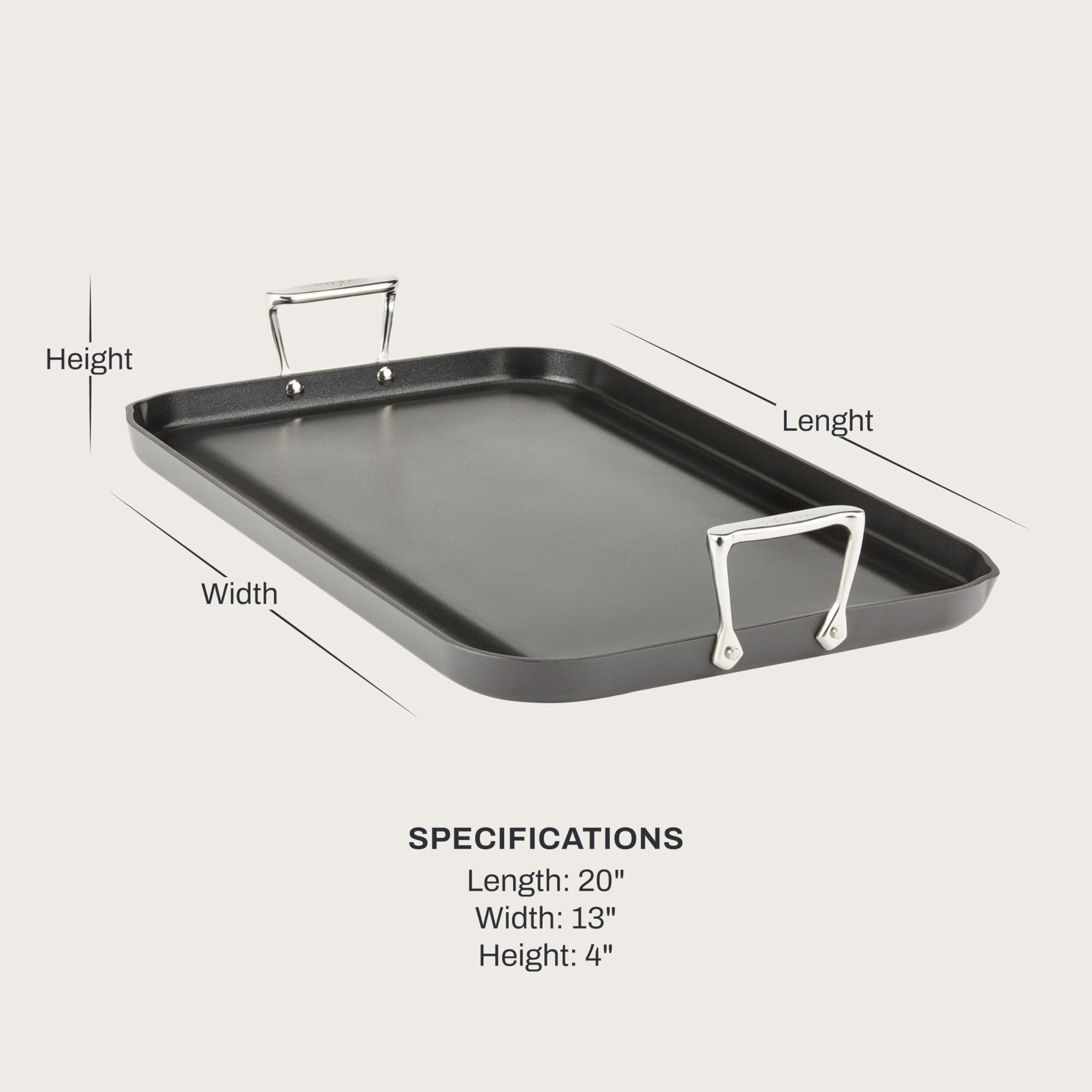 All-Clad HA1 Hard Anodized Nonstick Griddle 13x20 Inch Oven Broiler Safe 500F Pots and Pans, Cookware Black