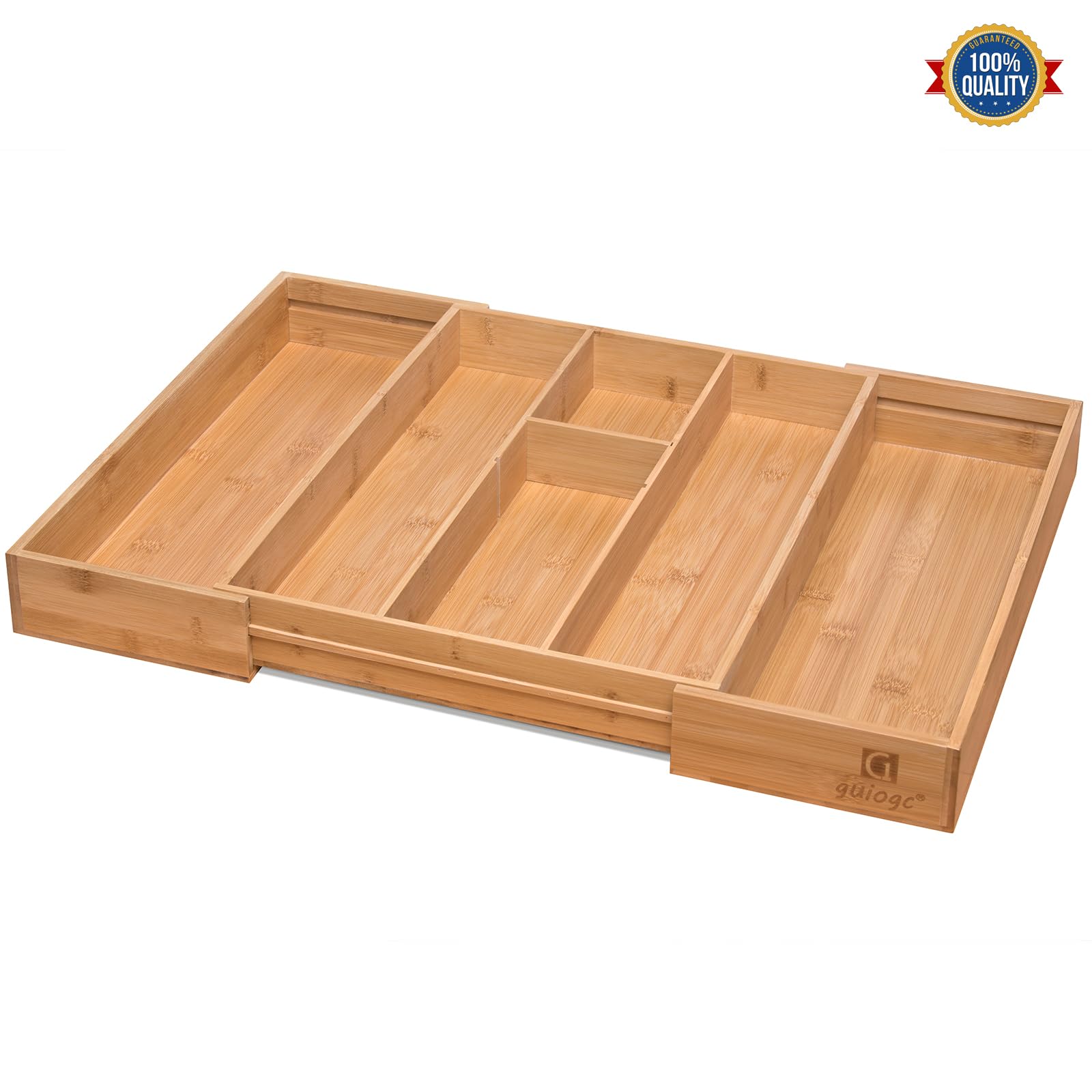 guiogc Bamboo Silverware Organizer, Expandable Kitchen Drawer Organizer and Utensil Organizer, Cutlery Tray with Drawer Dividers for Kitchen Utensils and Flatware, Bedroom, Living Room (Natural)