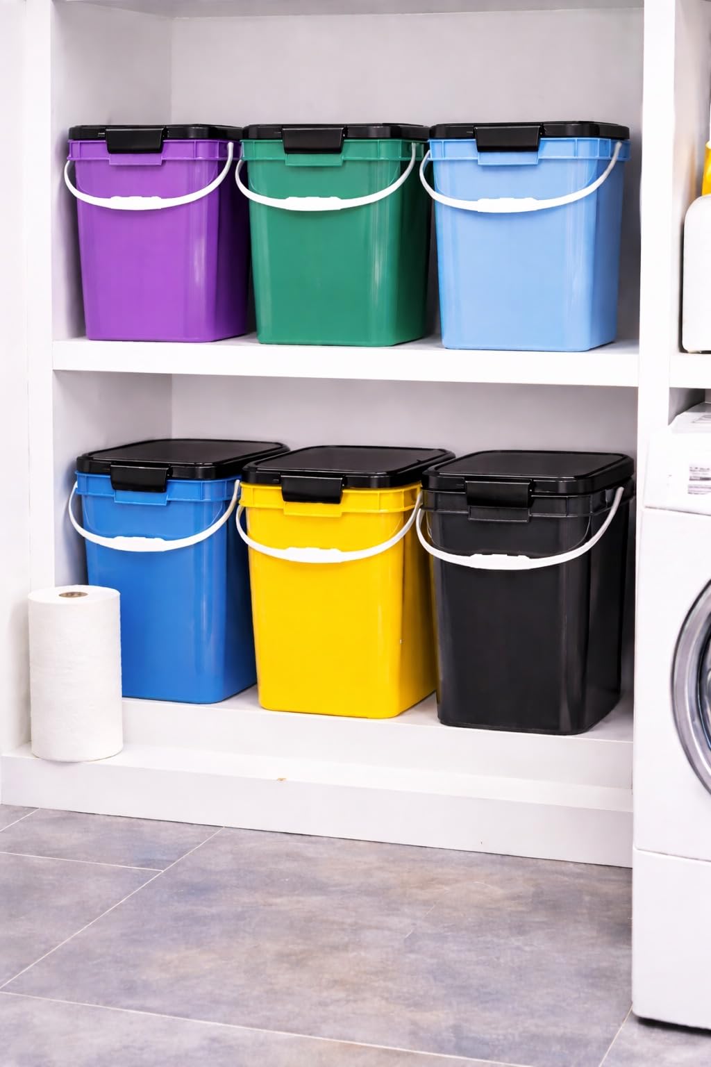 House Naturals 4 Gallon Square Food Grade Bucket Pail with Plastic Handles and Lid (Pack of 3) Made in USA containers (Purple - Black lids)