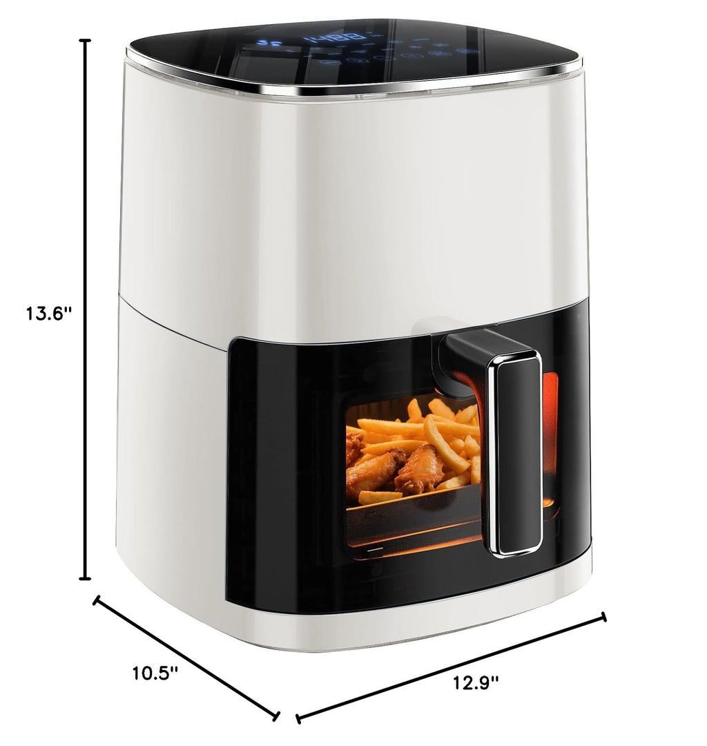 Simple Deluxe 12-in-1 Air Fryer 6.34 Qt, Digital Preset Airfryer with Visible Window, Nonstick and Dishwasher-Safe Basket, Air Fry, Roast, Bake, Dehydrate, Fries, 1700W, Beige