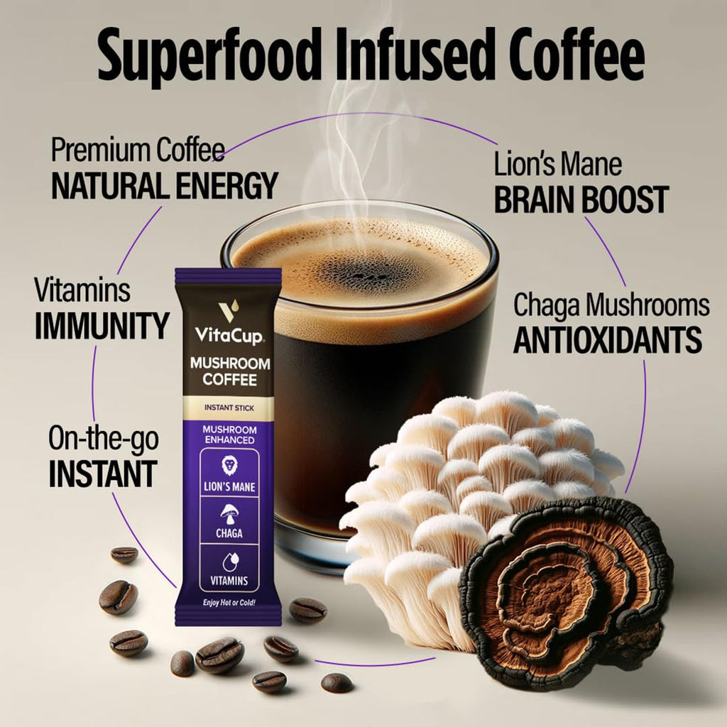VitaCup Mushroom Medium Roast Coffee Instant Packets, 48ct
