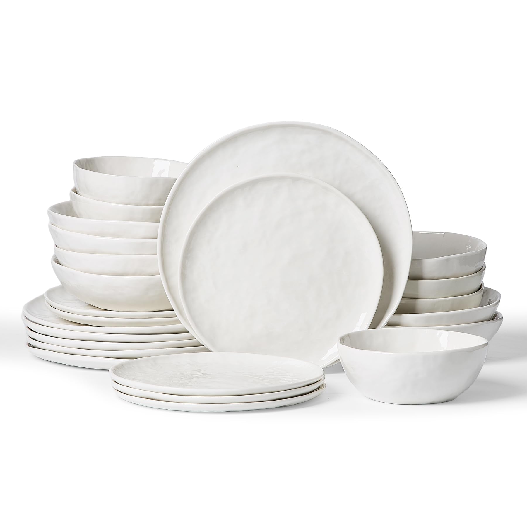 Famiware Porcelain Dinnerware Set for 6, 24-Piece, Polar White
