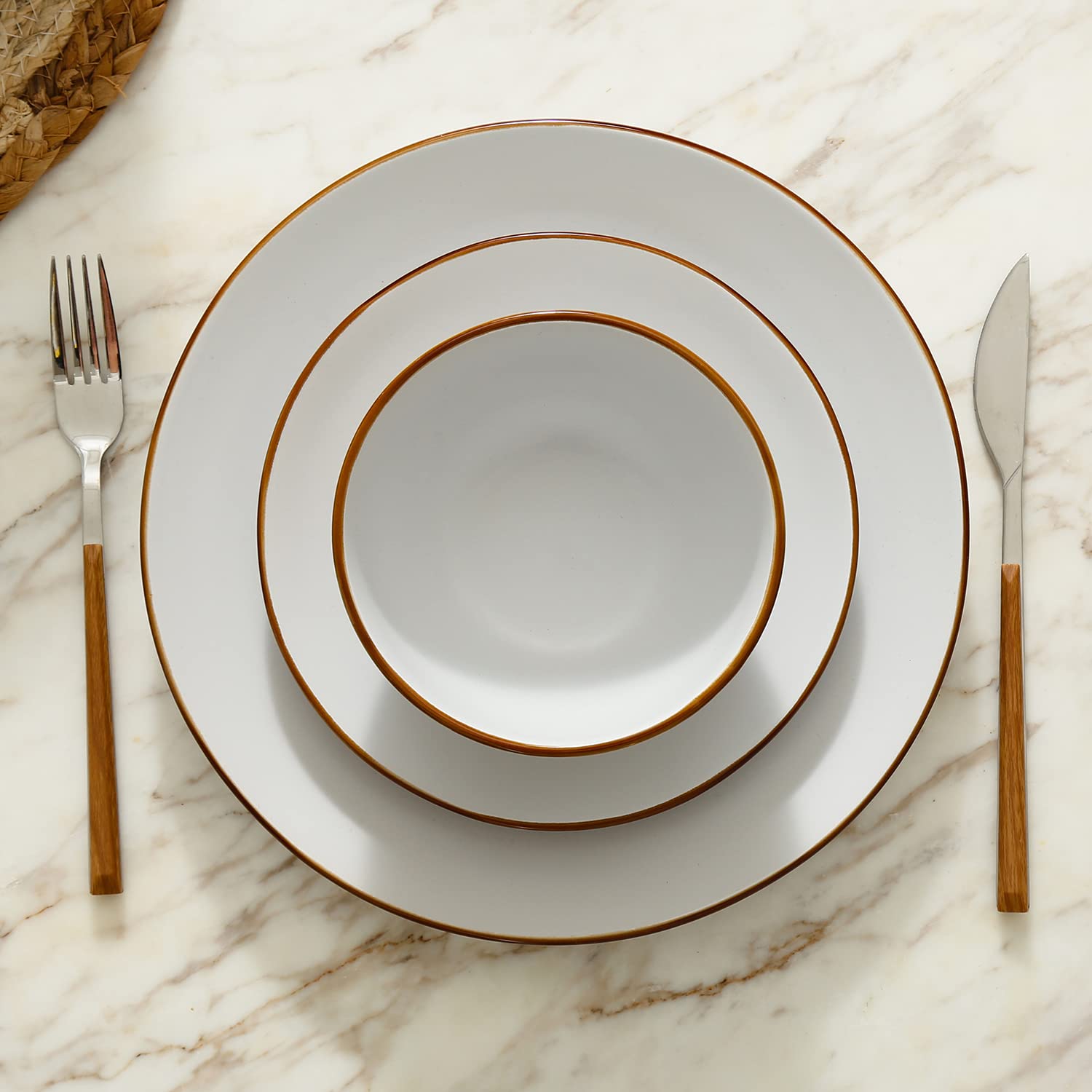 Stone Lain Brasa Stoneware 16 Piece Modern Dinnerware Sets, Plates and Bowls Service for 4, White, Microwave & Dishwasher Safe