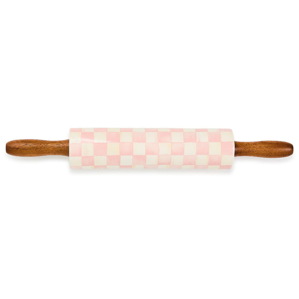 MACKENZIE-CHILDS Ceramic Rolling Pin, Pink-and-White Rosy Check