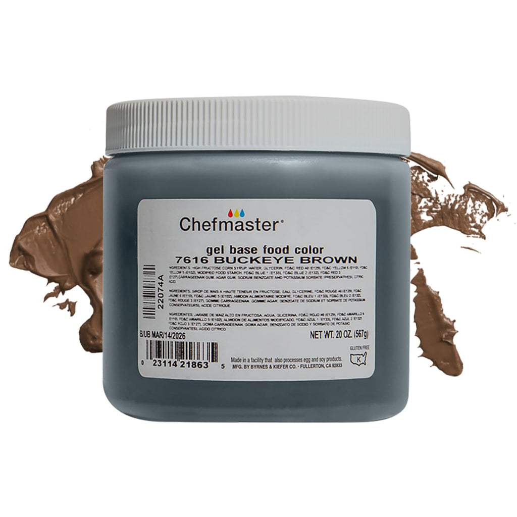 Chefmaster Buckeye Brown Gel Food Coloring | Vibrant Color | Professional-Grade Dye for Icing, Frosting, Fondant | Baking & Decorating | Fade-Resistant | Easy-to-Use | Made in USA | 20 oz