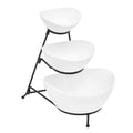 Sheffield Home 3 Tier Stoneware Large Serving Bowls Set with Metal Stand - Microwave & Dishwasher Safe Fruit Bowl & Chip and Dip Servings Set - Serving Dishes for Party, Kitchen & Side Dishes (White)