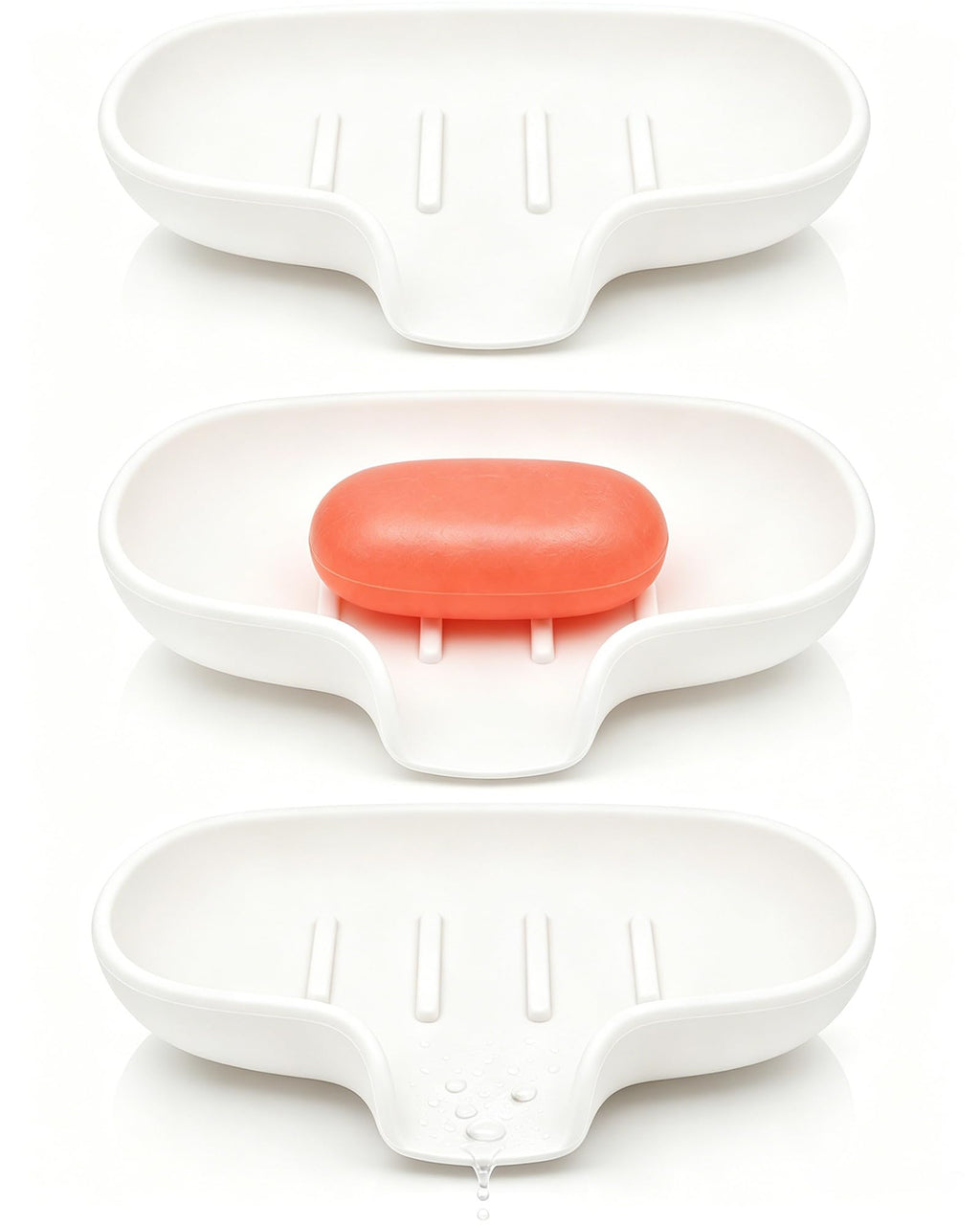 3 Pack Soap Bar Holder, AIMAIAIMAI Self Draining Soap Dish, Quick Drainage, Soap Dishes for Bathroom, Shower, Silicone Soap Tray for Kitchen, Dishwasher Safe (White)