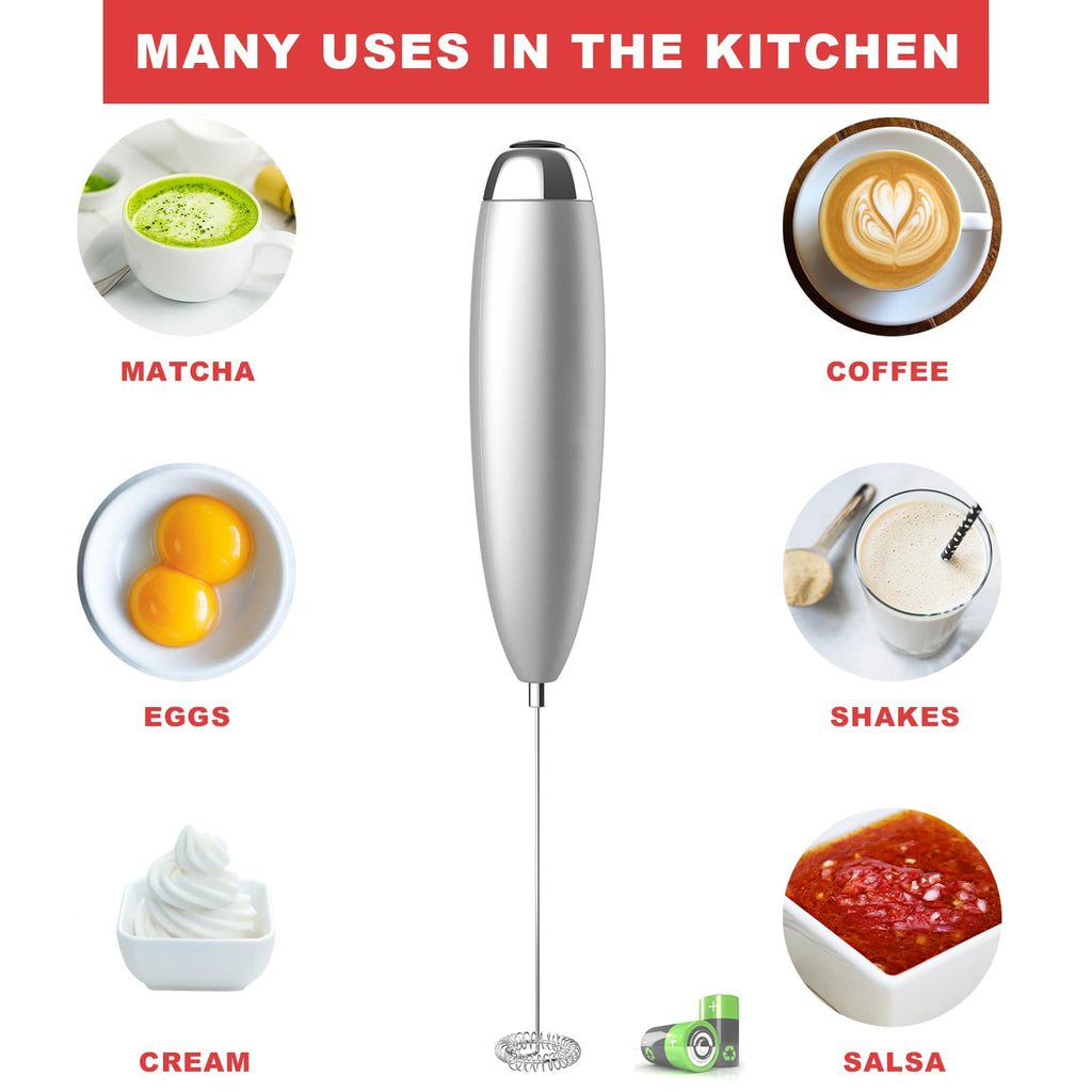 Milk Frother, Coffee Frother Handheld, Hand Mixer, Upgraded Motor Electric Whisk Durable Low Noise Mini Drink Mixer Portable Foam Maker For Cold Milk Bulletproof Coffee Latte, Sliver